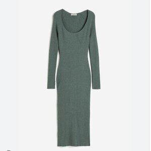 Women H&M Crew Neck Ribbed Knit Bodycon Midi Dress in Dusty Green Size Medium